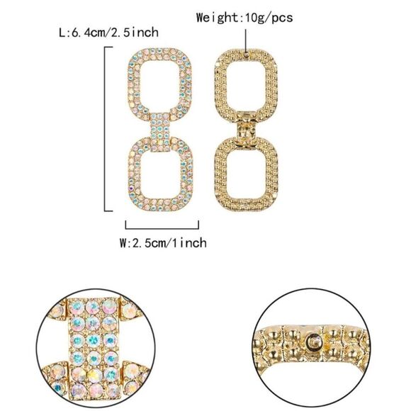 Yellow Gold with Iridescent AB Austrian Crystal Double Link Post Back Earrings - Picture 5 of 5